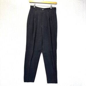 Vintage 90s Philippe Adec 100% Silk Pleated Dress Pants Womens‎ 6 Black Tapered